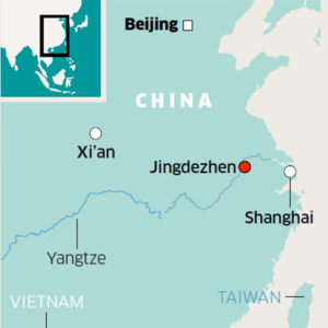 Jingdezhen on a map of Southern China